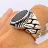 Black Oval Onyx Stone Men's Silver Ring