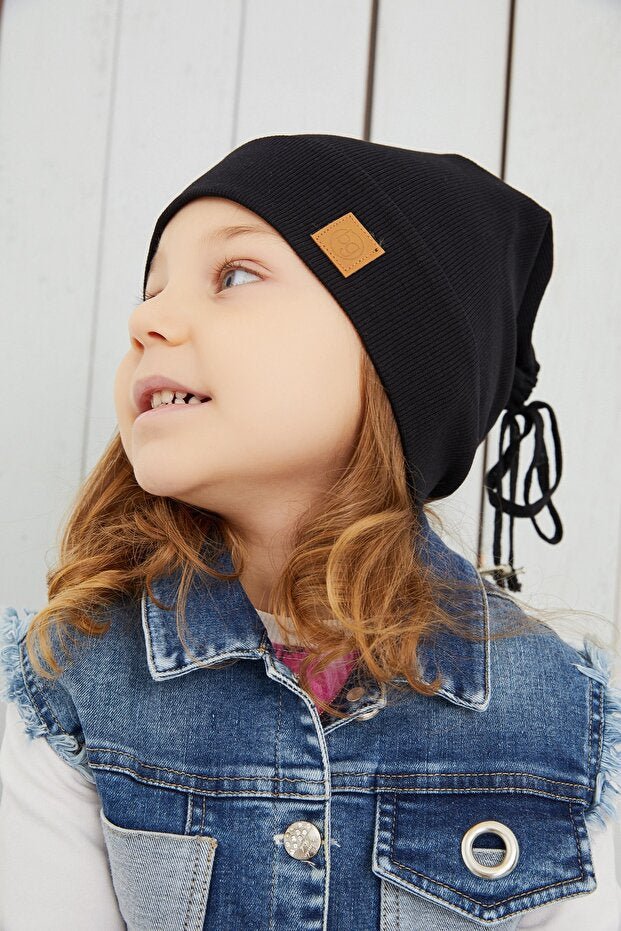 Black Ribbed Cotton Beanie - Handmade & Skin - Friendly - TryAladdin
