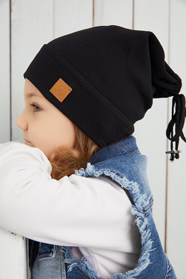 Black Ribbed Cotton Beanie - Handmade & Skin - Friendly - TryAladdin