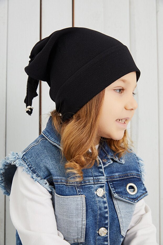 Black Ribbed cotton Beanie - Handmade & Skin - Friendly - TryAladdin