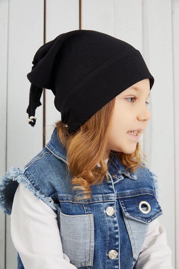 Black Ribbed Cotton Beanie - Handmade & Skin - Friendly - TryAladdin