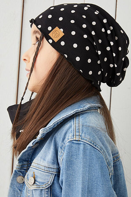 Black White Polka Dot Soft Cotton Beanie - TryAladdin