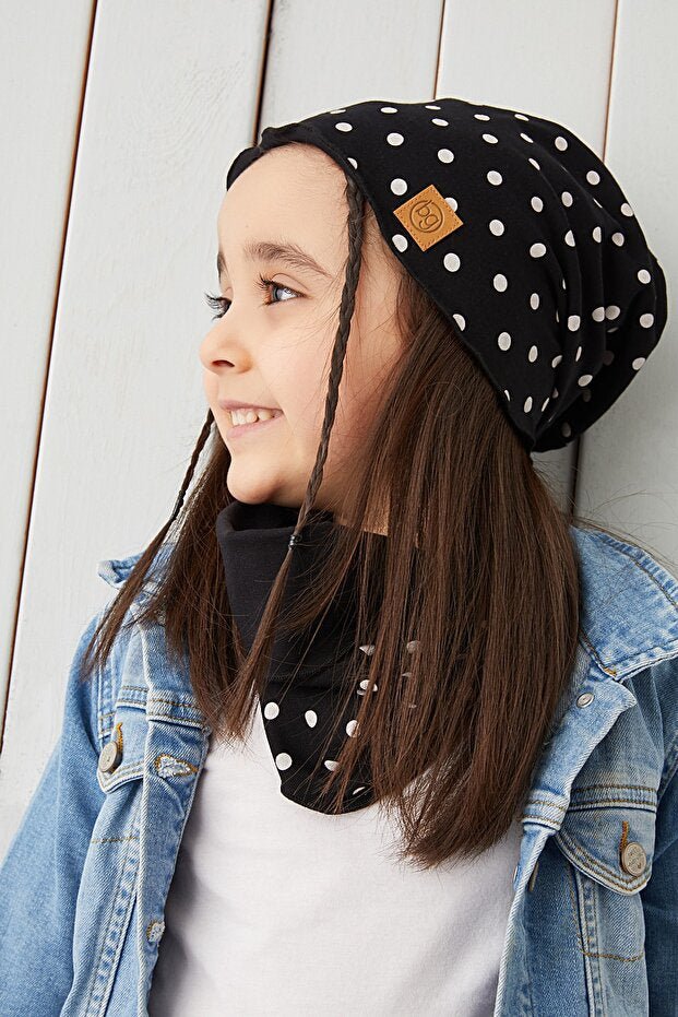 Black White Polka Dot Soft Cotton Beanie - TryAladdin