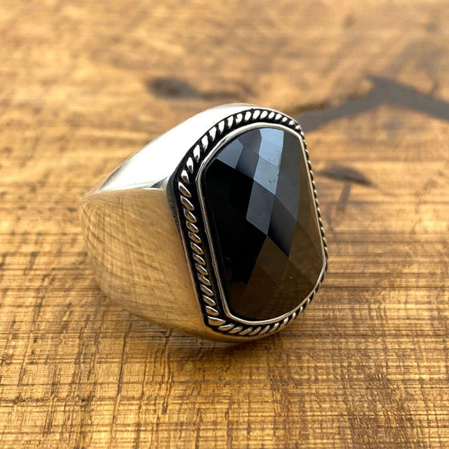 Black Zircon Gemstone Ring Men's Jewelry - TryAladdin