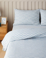 Professional Single Easy Iron Duvet Cover Set Block Dots Blue