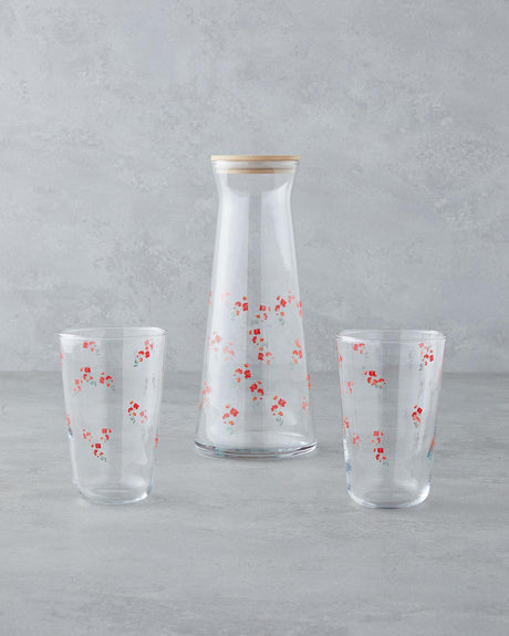 Premium Red Glass Water Serving Set 3 Piece Elegant Beverage Collection