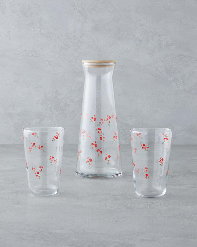 Premium Red Glass Water Serving Set 3 Piece Elegant Beverage Collection