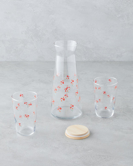 Premium Red Glass Water Serving Set 3 Piece Elegant Beverage Collection