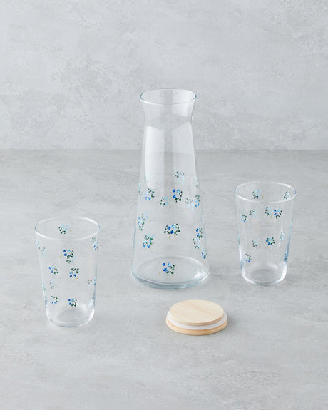 Premium Blue Glass Water Carafe and Tumbler Set - 3 Piece