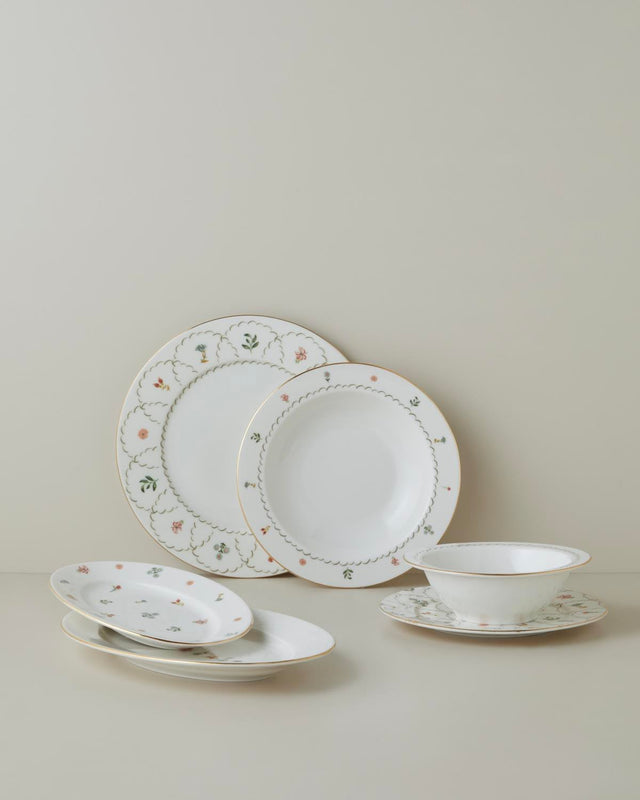 Premium Porcelain Dinnerware Set - 27 Piece Gold Accent