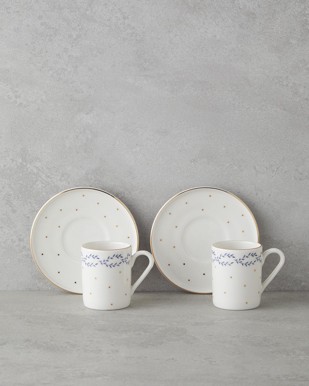 Professional Bone Porcelain Coffee Cup Set   90ml Demitasse Duo   Blue Gold