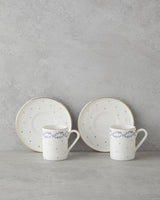 Professional Bone Porcelain Coffee Cup Set   90ml Demitasse Duo   Blue Gold