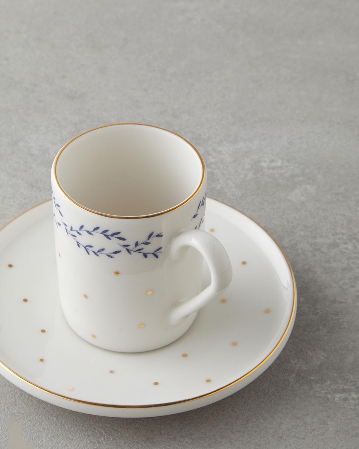 Professional Bone Porcelain Coffee Cup Set   90ml Demitasse Duo   Blue Gold