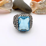 Blue Aquamarine Men's Silver Ring