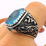 Blue Aquamarine Men's Silver Ring