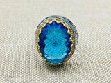 Blue Aquamarine Oval Stone Men's Ring