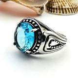 Blue Aquamarine Stone Men's Ring