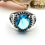 Blue Aquamarine Stone Men's Ring - TryAladdin