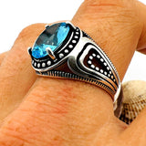 Blue Aquamarine Stone Men's Ring