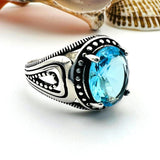 Blue Aquamarine Stone Men's Ring