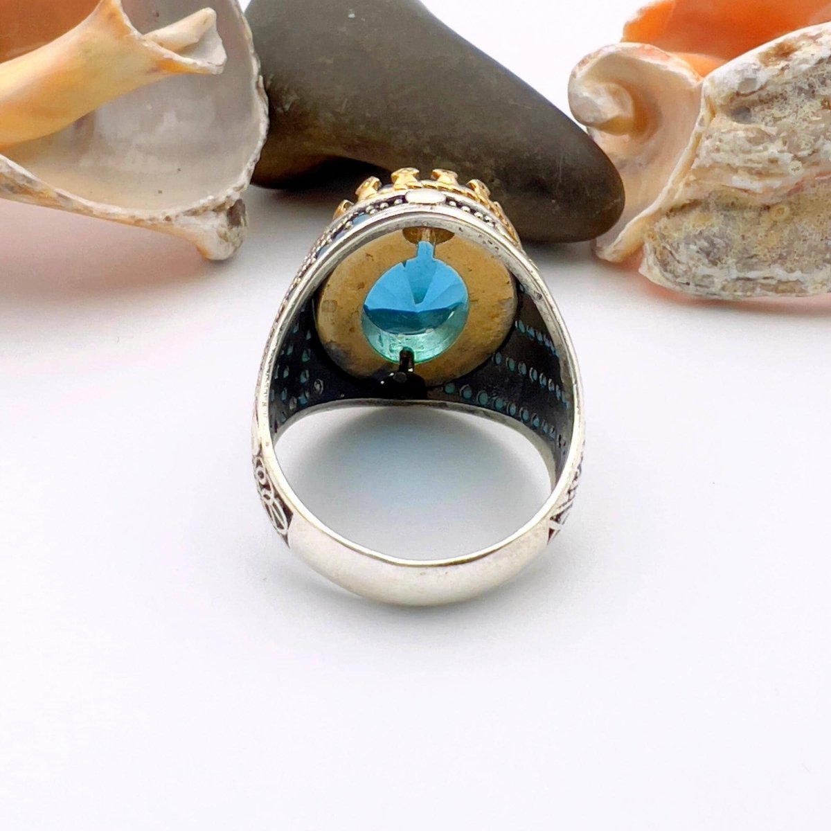 Blue Oval Aquamarine Stone Men's Ring