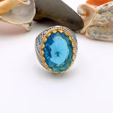 Blue Oval Aquamarine Stone Men's Ring