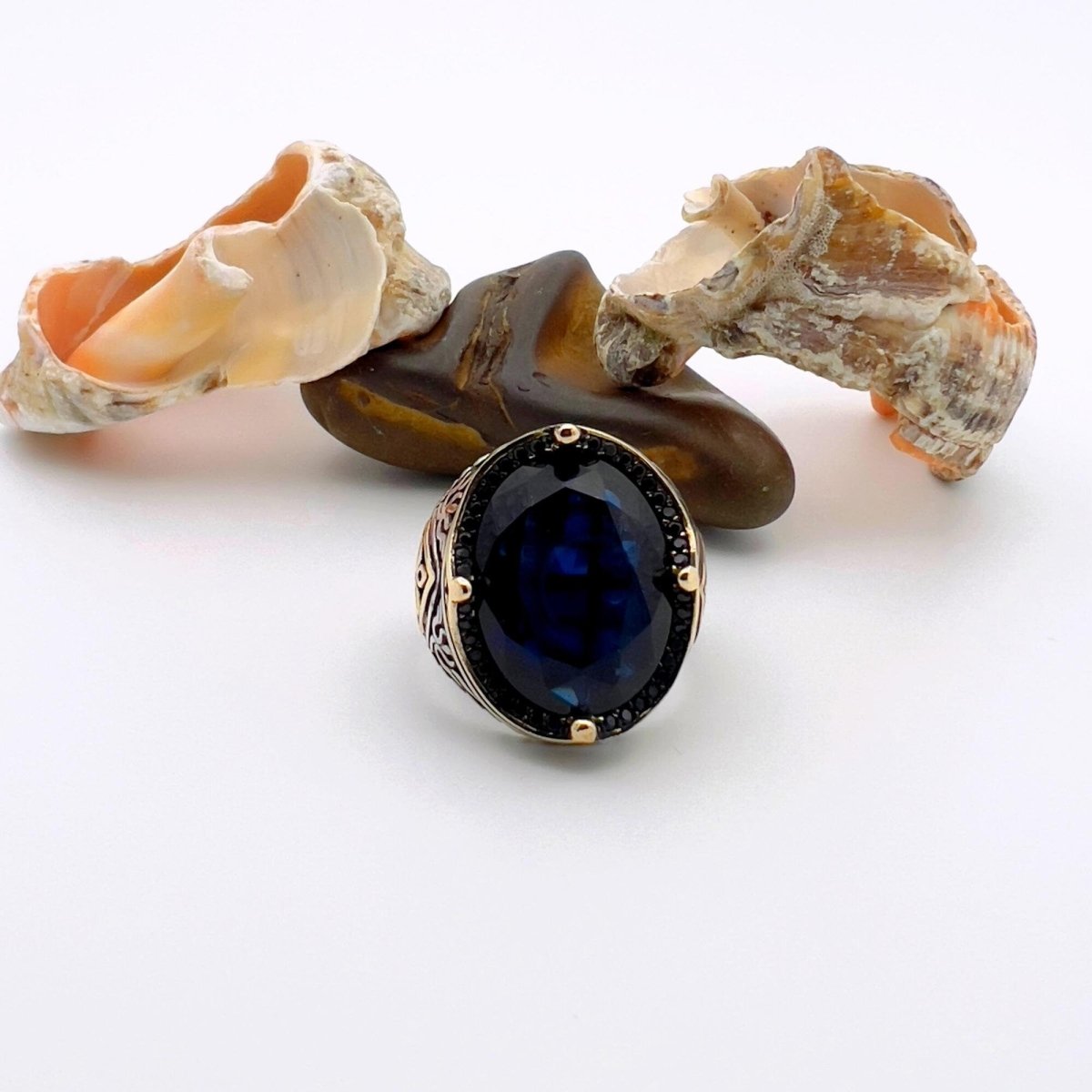 Blue Oval Sapphire Stone Men's Ring