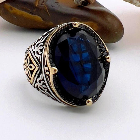 Blue Oval Sapphire Stone Men's Ring