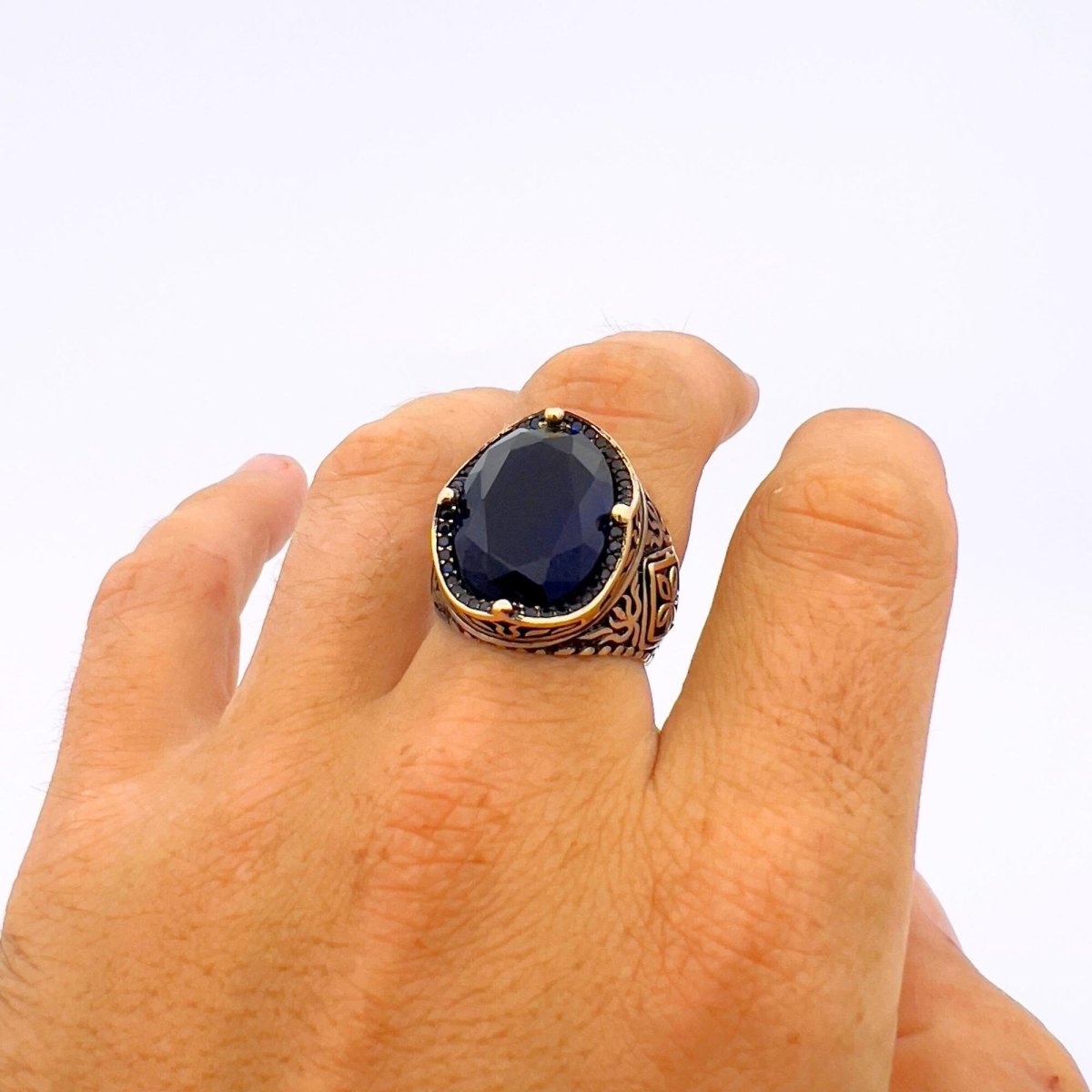 Blue Oval Sapphire Stone Men's Ring