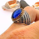 Blue Oval Sapphire Stone Men's Ring