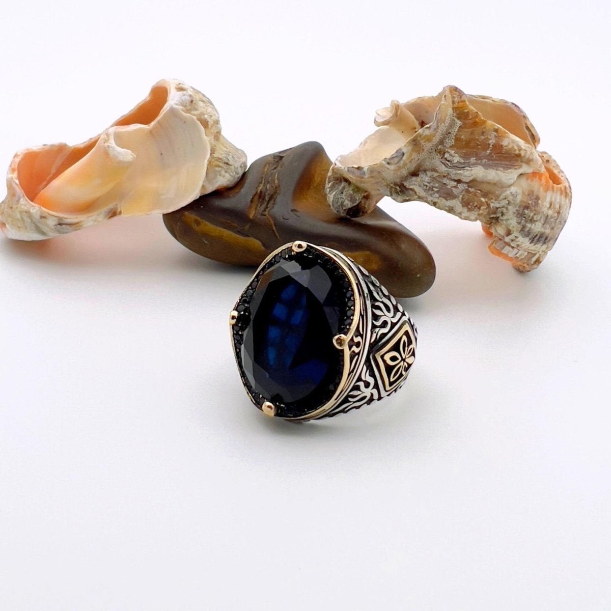 Blue Oval Sapphire Stone Men's Ring