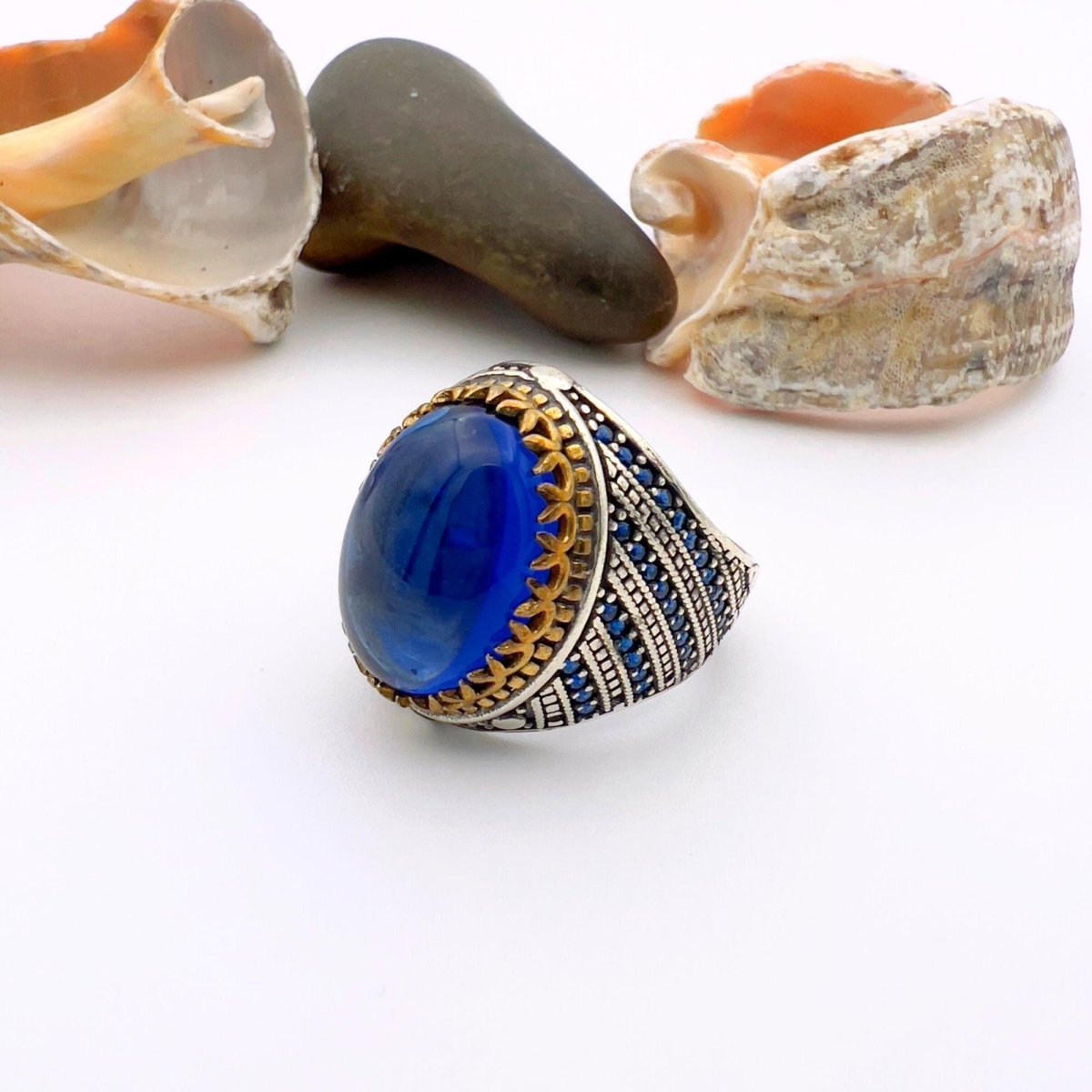 Blue Oval Sapphire Stone Men's Ring