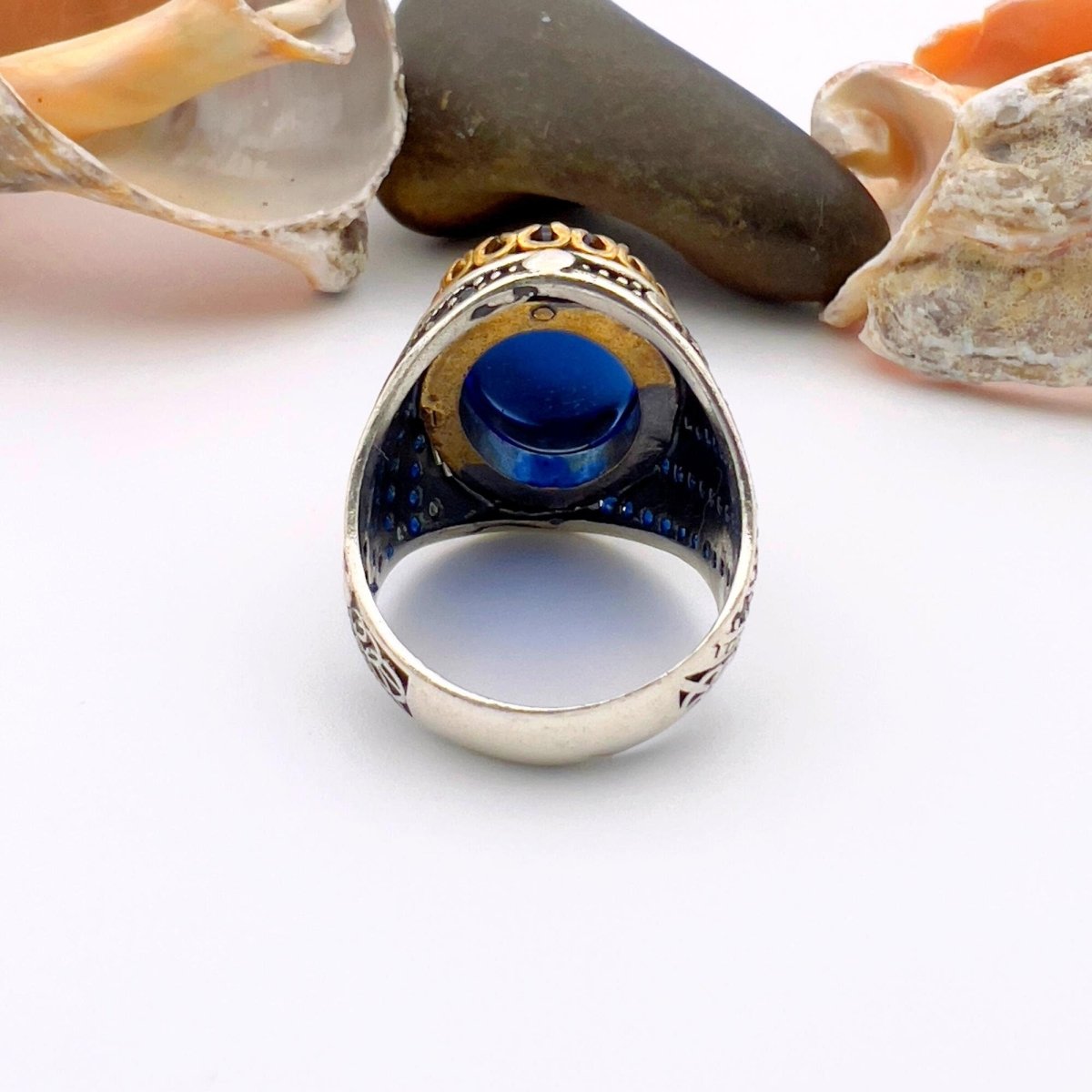 Blue Oval Sapphire Stone Men's Ring