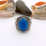 Blue Oval Sapphire Stone Men's Silver Ring