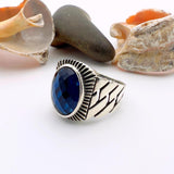 Blue Oval Sapphire Stone Men's Silver Ring