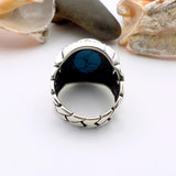 Blue Oval Turquoise Stone Men's Silver Ring