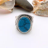 Blue Oval Turquoise Stone Men's Silver Ring