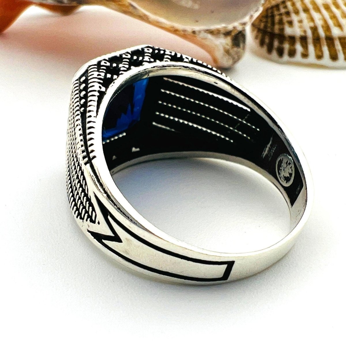 Blue Sapphire Squared Stone Men's Ring