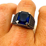 Blue Sapphire Squared Stone Men's Ring