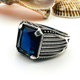 Blue Sapphire Squared Stone Men's Ring