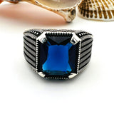 Blue Sapphire Squared Stone Men's Ring