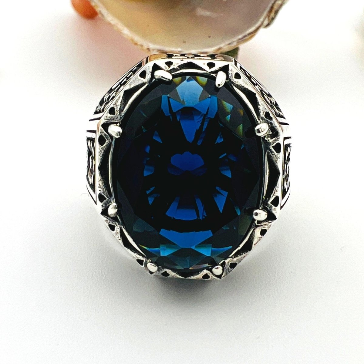 Blue Sapphire Stone Men's Silver Ring