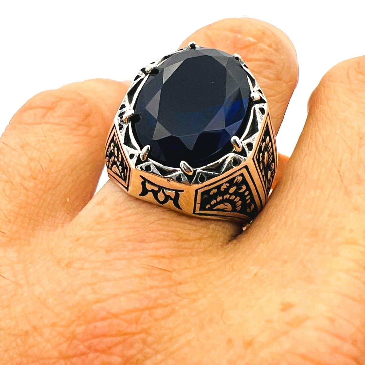 Blue Sapphire Stone Men's Silver Ring