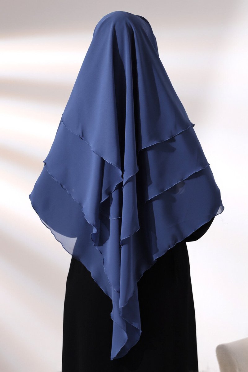 Blue Three Layer Veiled Short Chiffon Hijab Souffle Scarf - TryAladdin