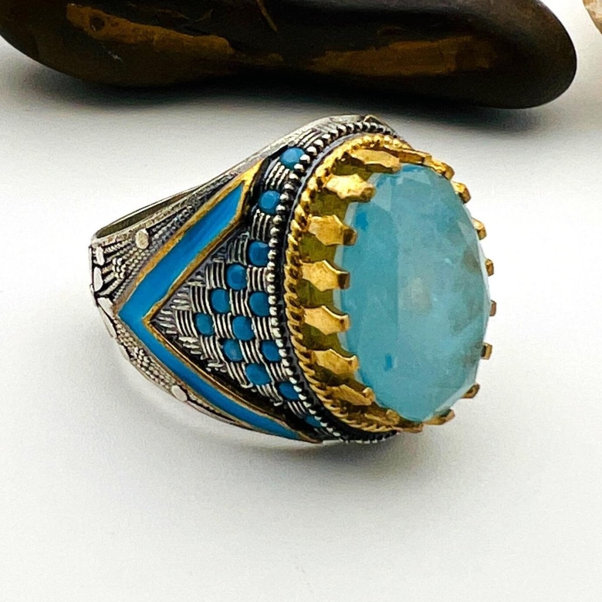 Blue Tourmaline Oval Ring Ottoman Jewelry