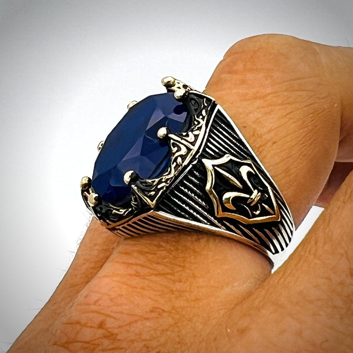 Blue Tourmaline Oval Stone Men's Ring