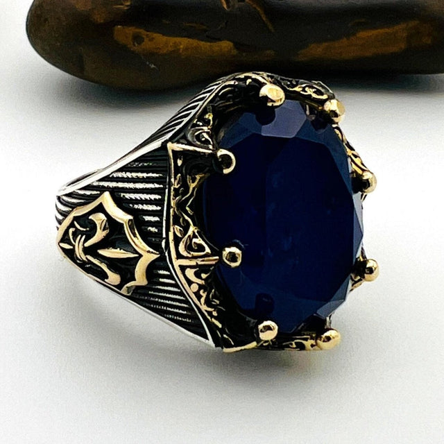 Blue Tourmaline Oval Stone Men's Ring