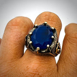 Blue Tourmaline Oval Stone Men's Ring