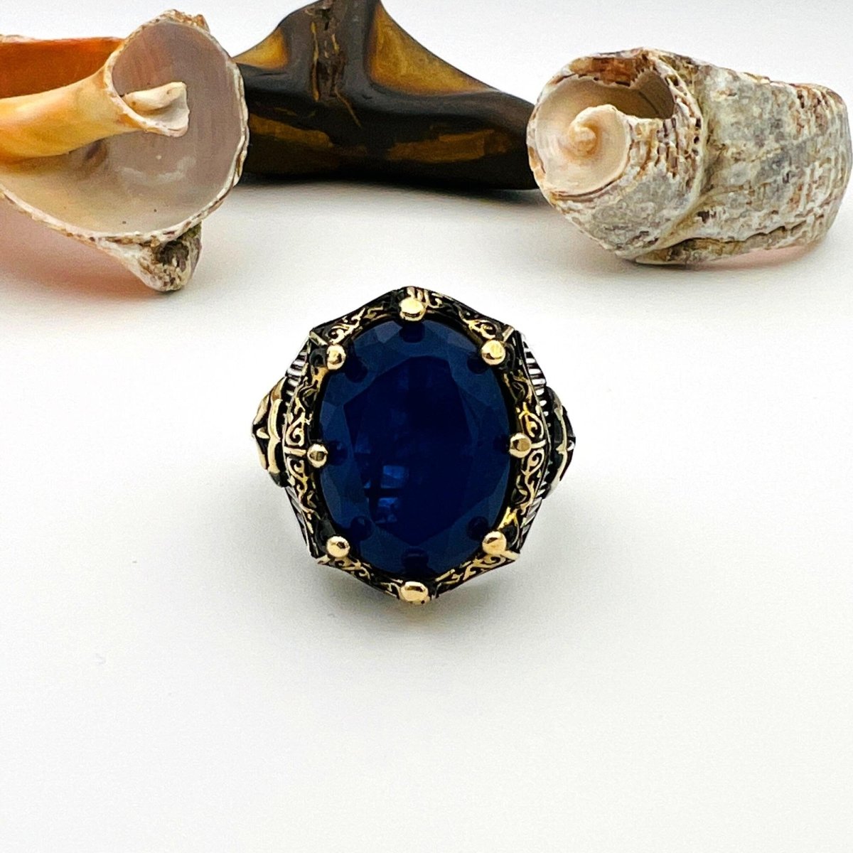 Blue Tourmaline Oval Stone Men's Ring