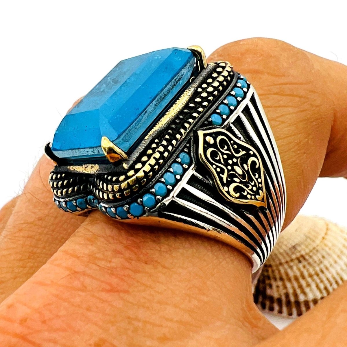 Blue Tourmaline Stone Men's Ring